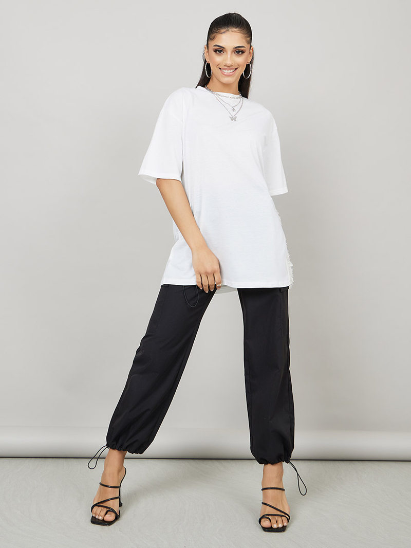 最終値下げ!leinwande.Belted Sleeve Shirts美品 Buy Oversized Side Slit Longline T-Shirt with Frayed Edge