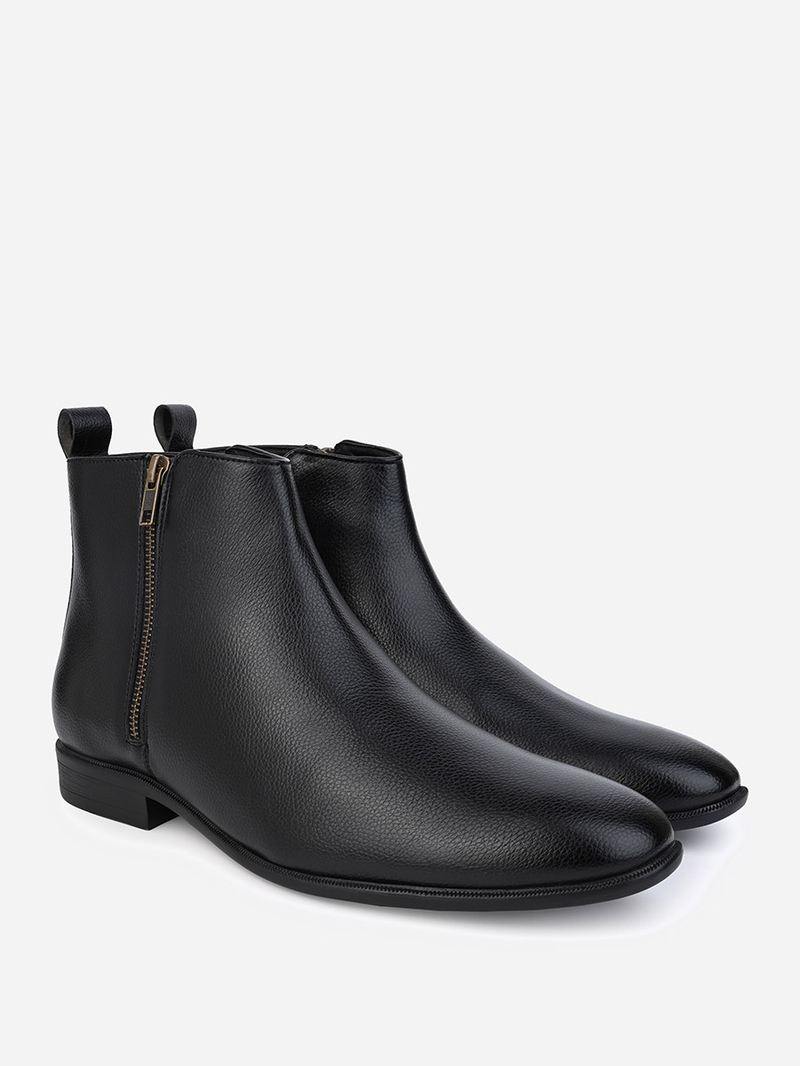 Buy Faux Leather Side Zipper Detail Chelsea Boots Black For