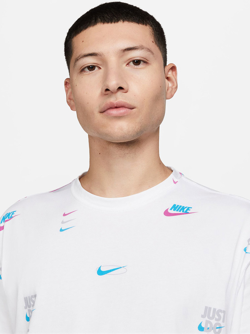 Buy All Over Print Swoosh Logo Sportswear T-Shirt White For