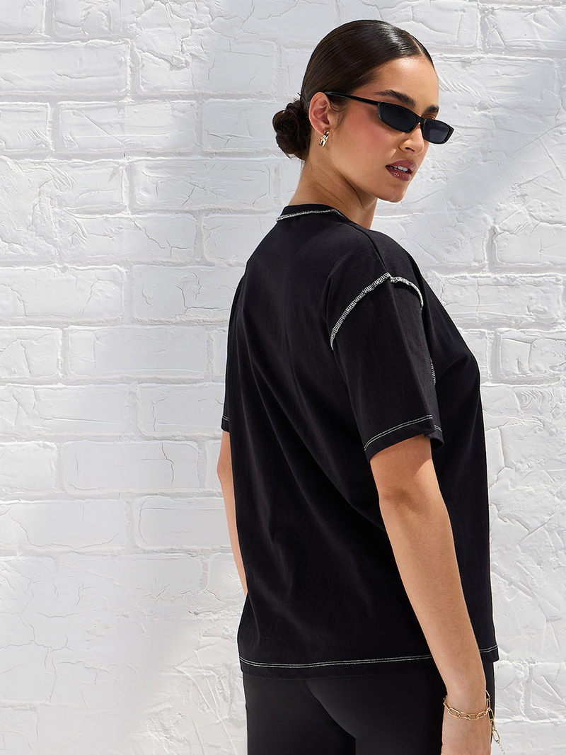 Buy Oversized Drop Shoulder Slogan T-Shirt with Exposed Seam