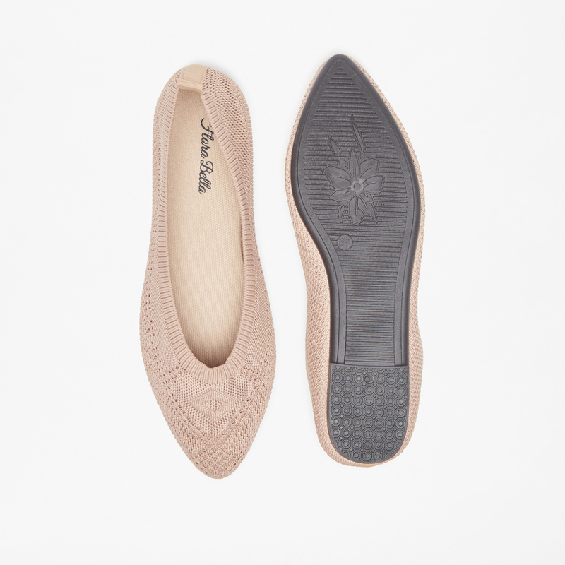 Buy Knitted Pointed Toe Ballerina Shoes Beige For Women