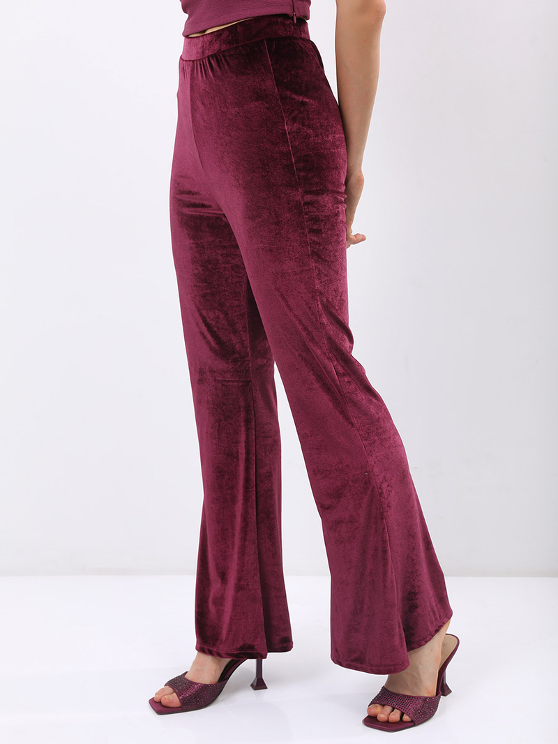 【CLUT STUDIO】韓国人気★ Starry Velvet Bootcut Pants High Waist Mini Band Bootcut Pants - Stretch Velvet