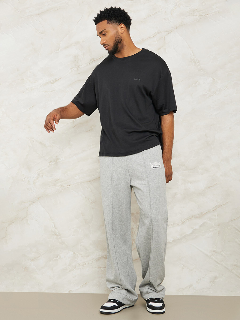 Buy Fleece Pintuck Wide Leg Joggers with Badge Detail Grey