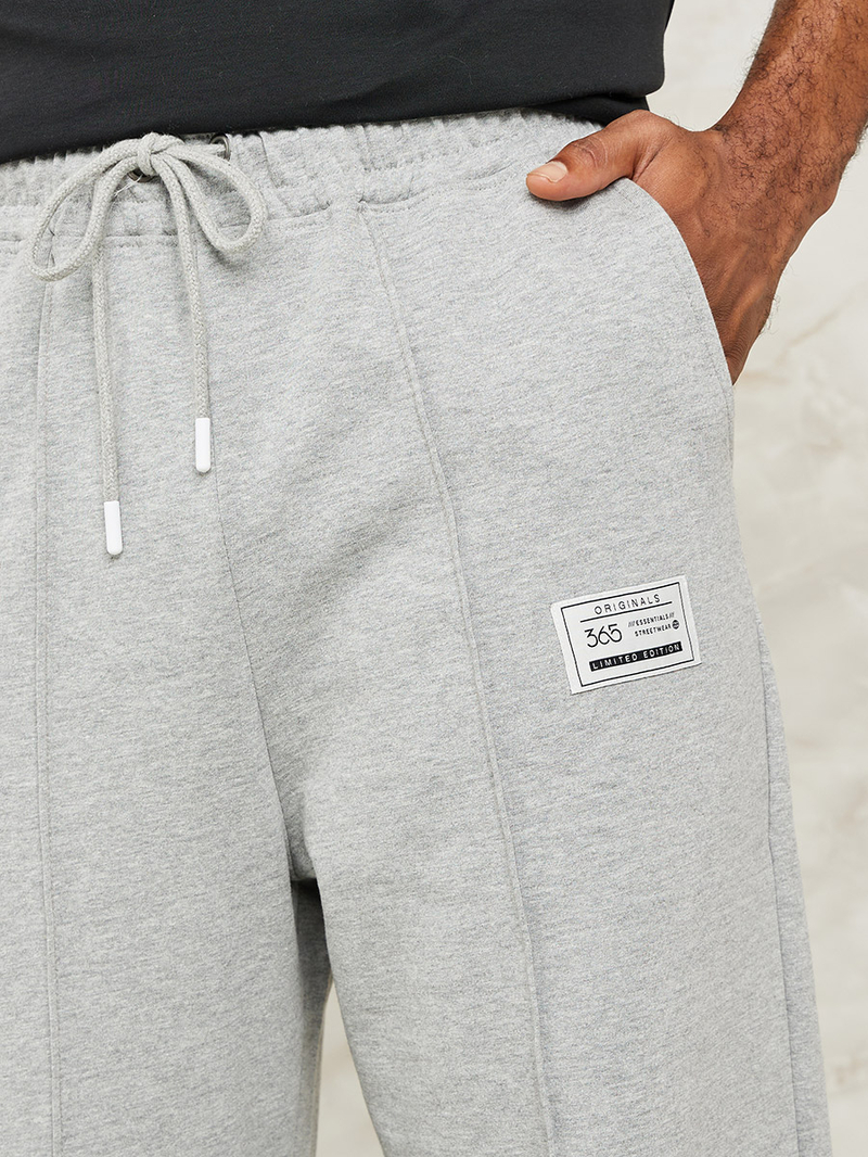 Buy Fleece Pintuck Wide Leg Joggers with Badge Detail Grey