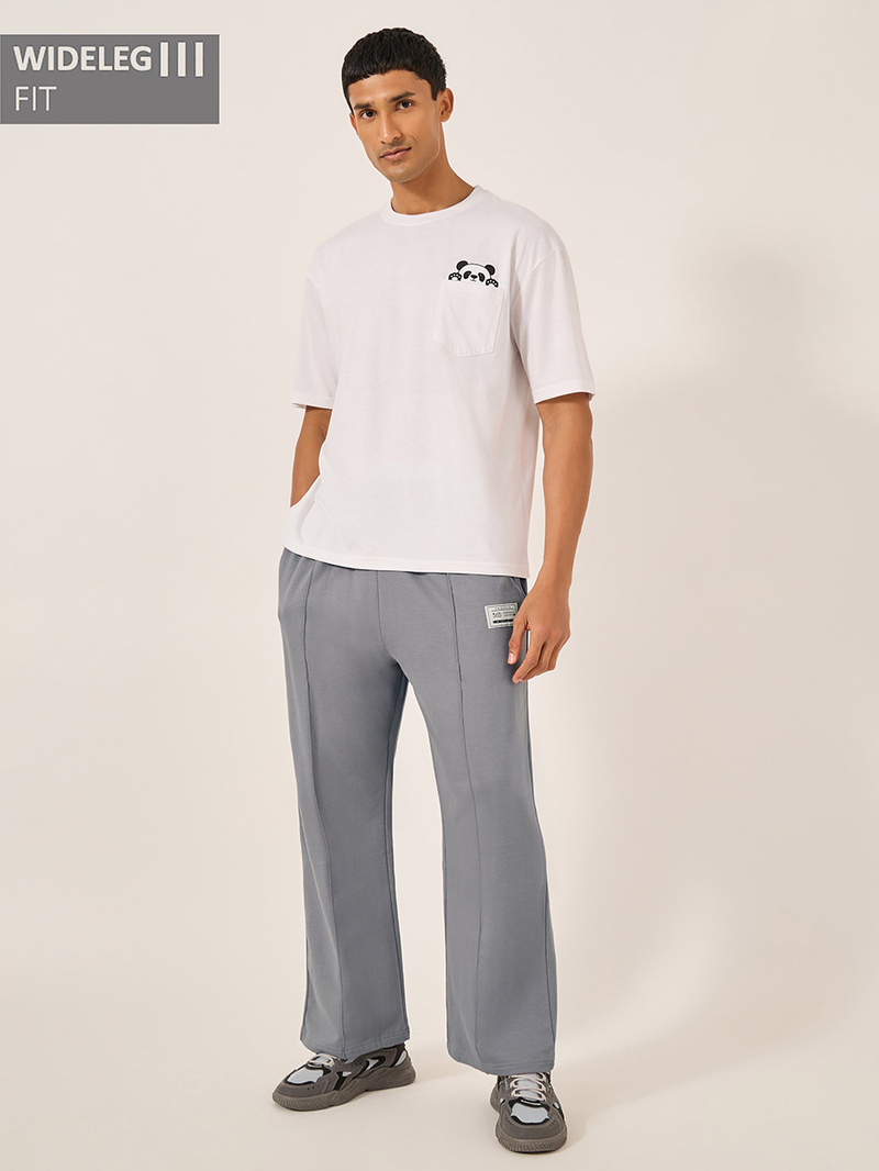 Fleece Pintuck Wide Leg Joggers with Badge Detail For Men at Qatar