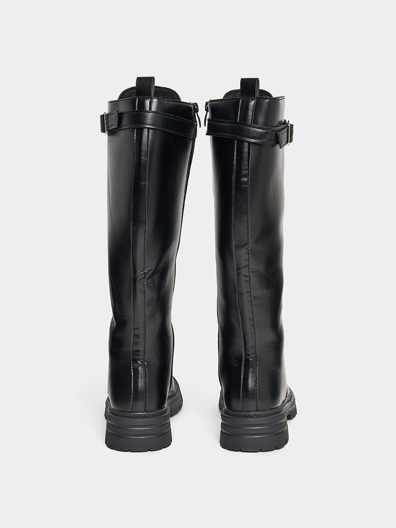 Dark Aged Buckle Combat Boots Black Combat Boots For Men