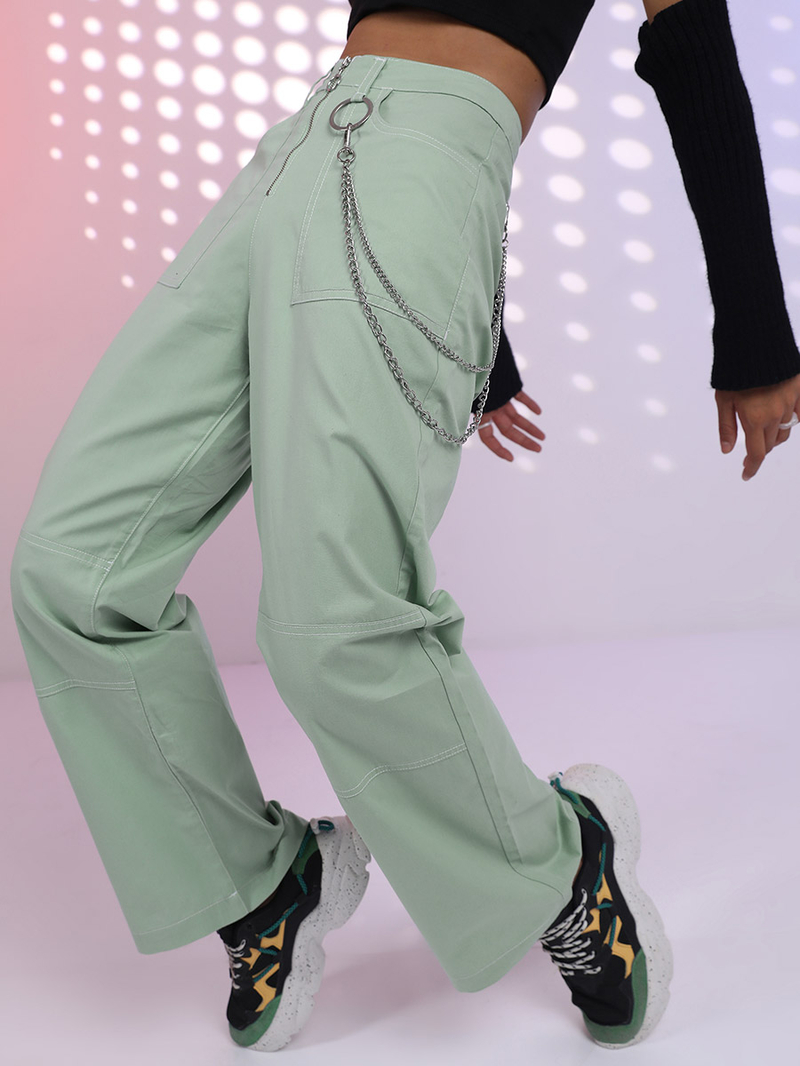 Buy Wide Leg Utility Trouser with Stitch Detail Green For