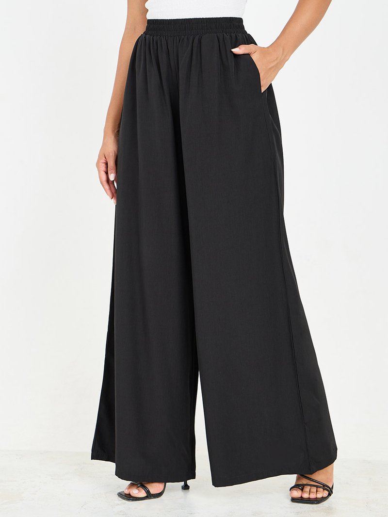 Solid High Rise Wide Leg Pants For Women at Saudi | Styli