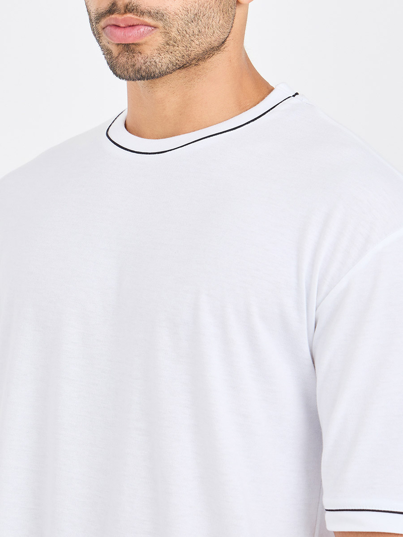 Buy Oversized Contrast Piping Neck and Sleeve Detail T-Shirt