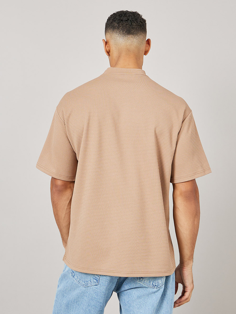 Premium Oversized Minimal Embroidery High Neck Waffle Knit T Premium Oversized Minimal Embroidery High Neck Waffle Knit T