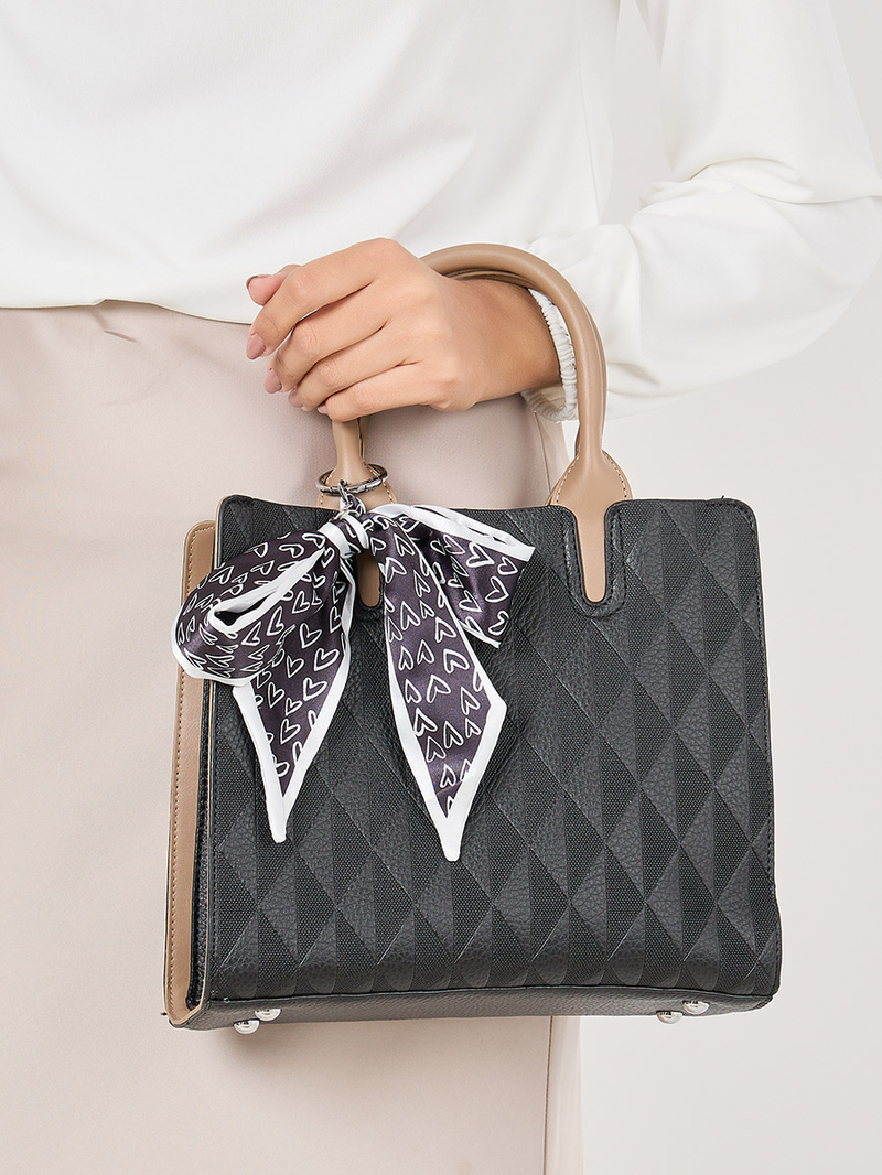 Buy Ribbon Scarf Drop Textured Shoulder Bag Black For Women