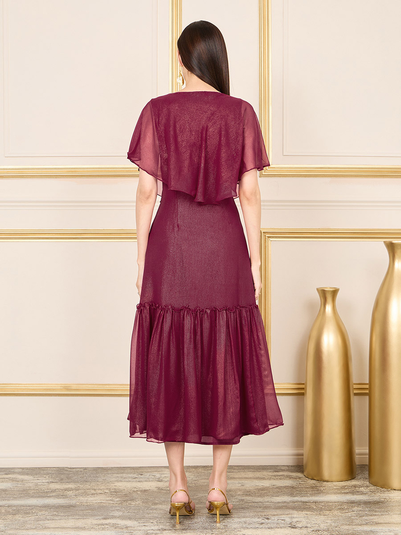 Beaded Embellished Cape Style A-Line Midi Dress For Women at