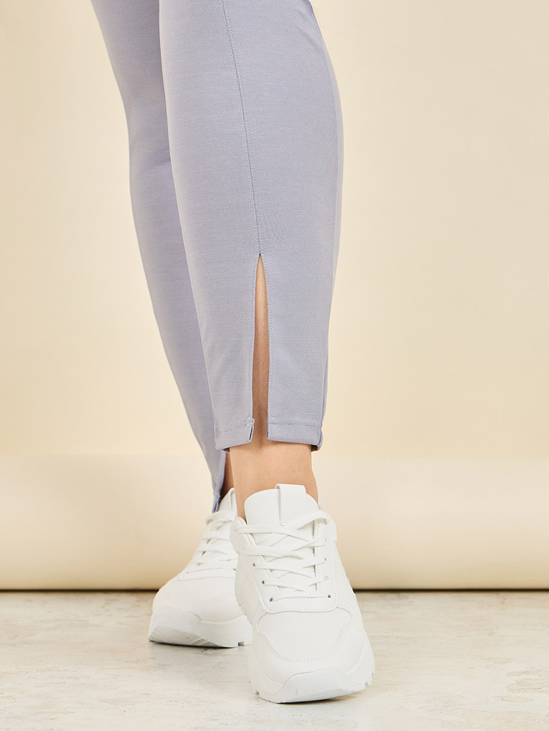 Buy Plus Front Slit Hem Ponnte Legging Grey For Women