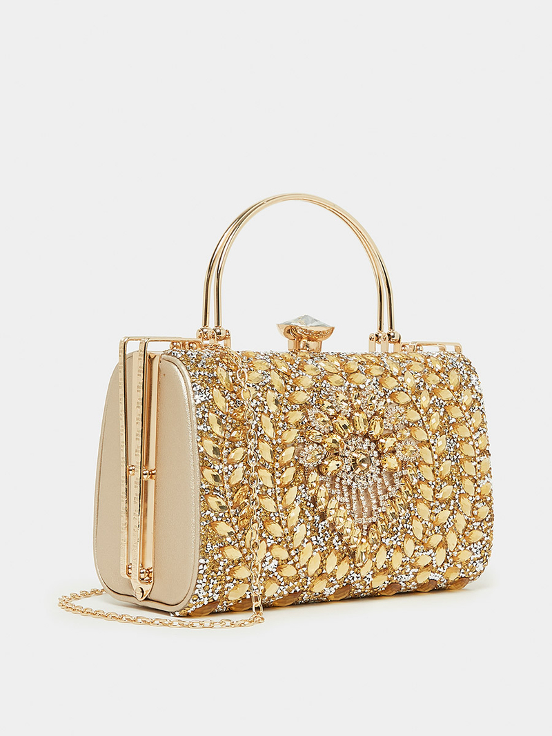 Buy Stone Embellished Clutch Bag Gold For Women | Styli Saudi