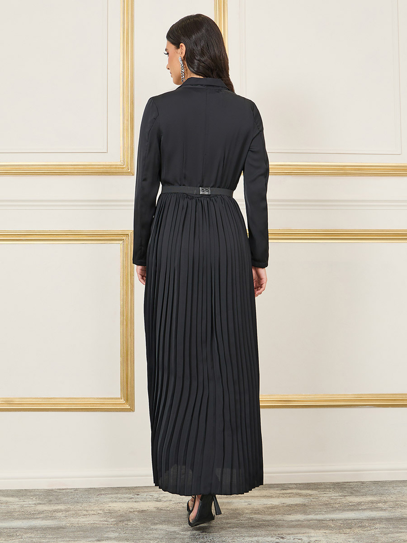 Buy Gemstone Belted Pleated Blazer Maxi Dress Black For