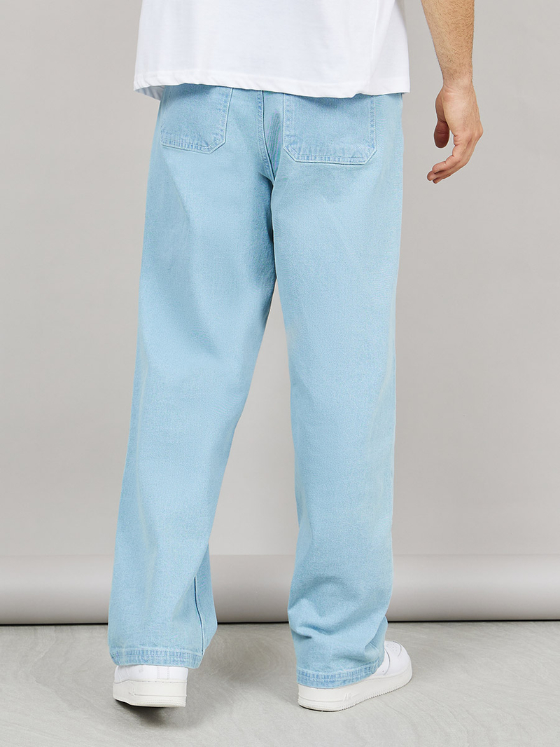 Buy Mid Rise Enzyme Wash Wide Leg Jeans Light Blue For Men