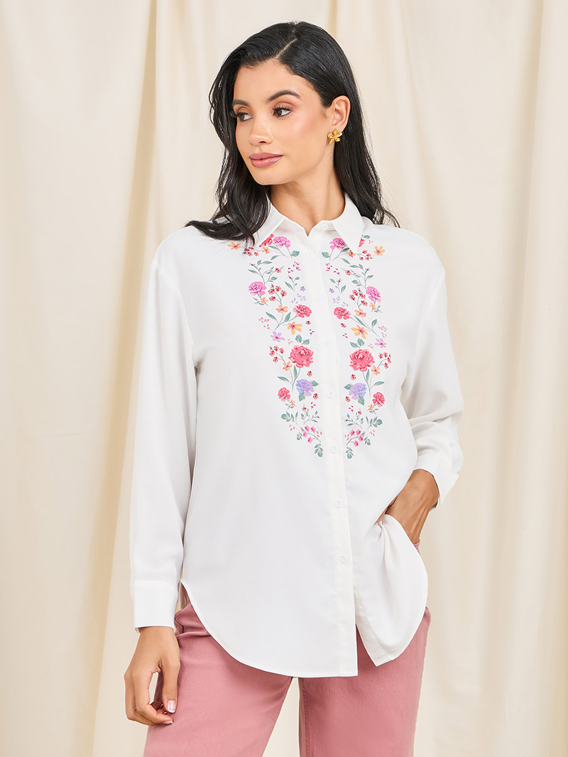 【COLOR iN ID】Floral Shirring T-shirt Feeling Good Sheer Floral Lettuce Hem Top – VICI