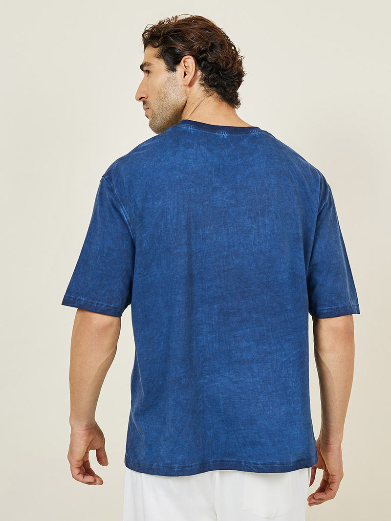 Buy Oversized Acid Washed Varsity Graphic Print T-shirt Navy