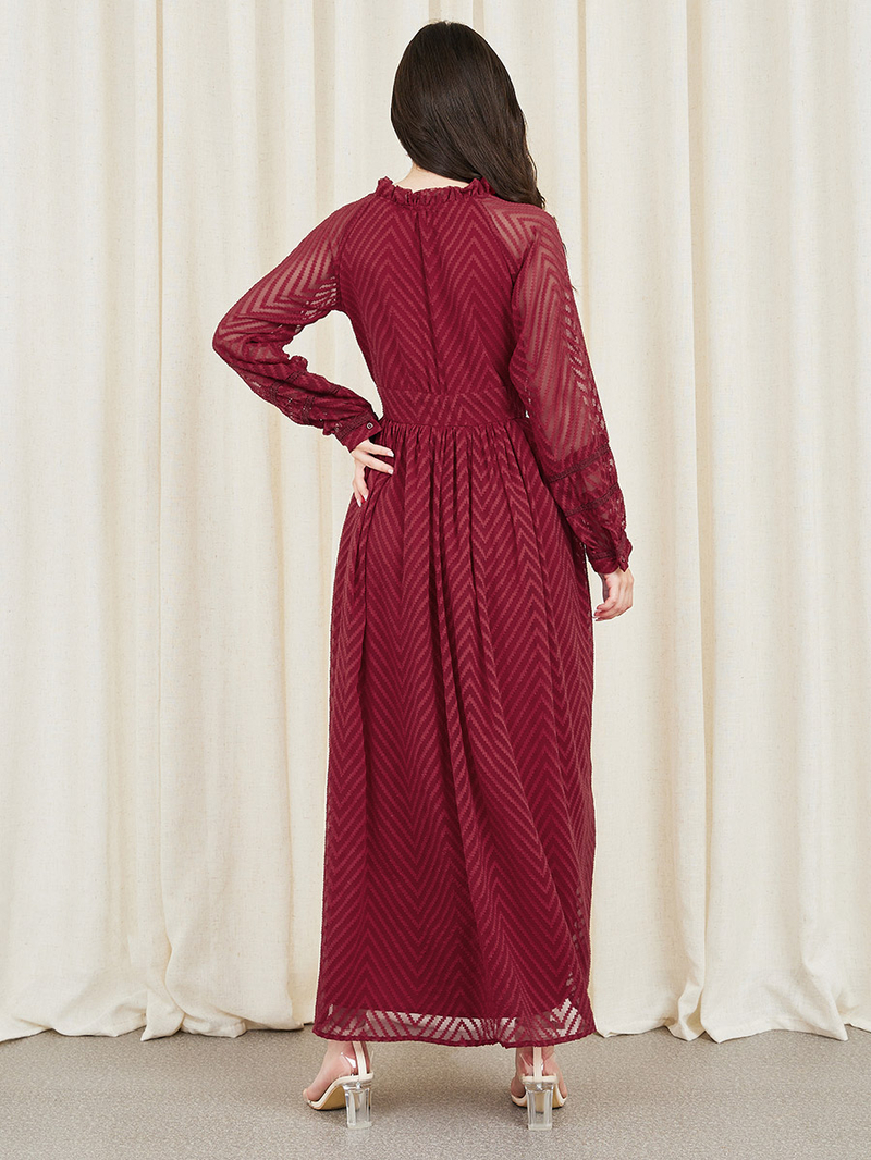 Buy Dobby Zig Zag Texture A-Line Maxi Dress Red For Women