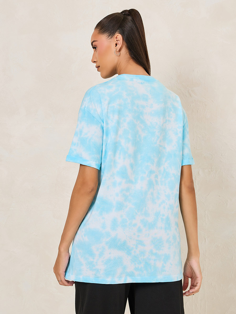 Buy Oversized Tie and Dye Turn-Up Sleeve T-Shirt Blue For