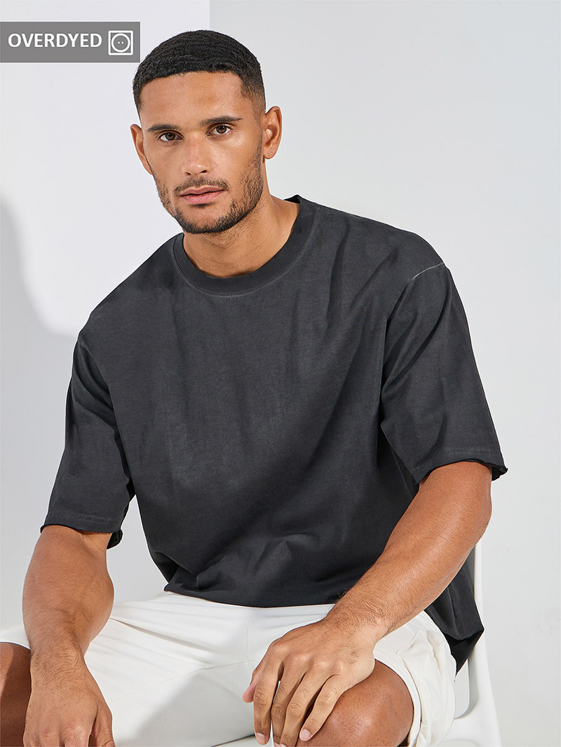 Buy Overdyed Washed Oversized T-Shirt with Raw Edge Sleeve