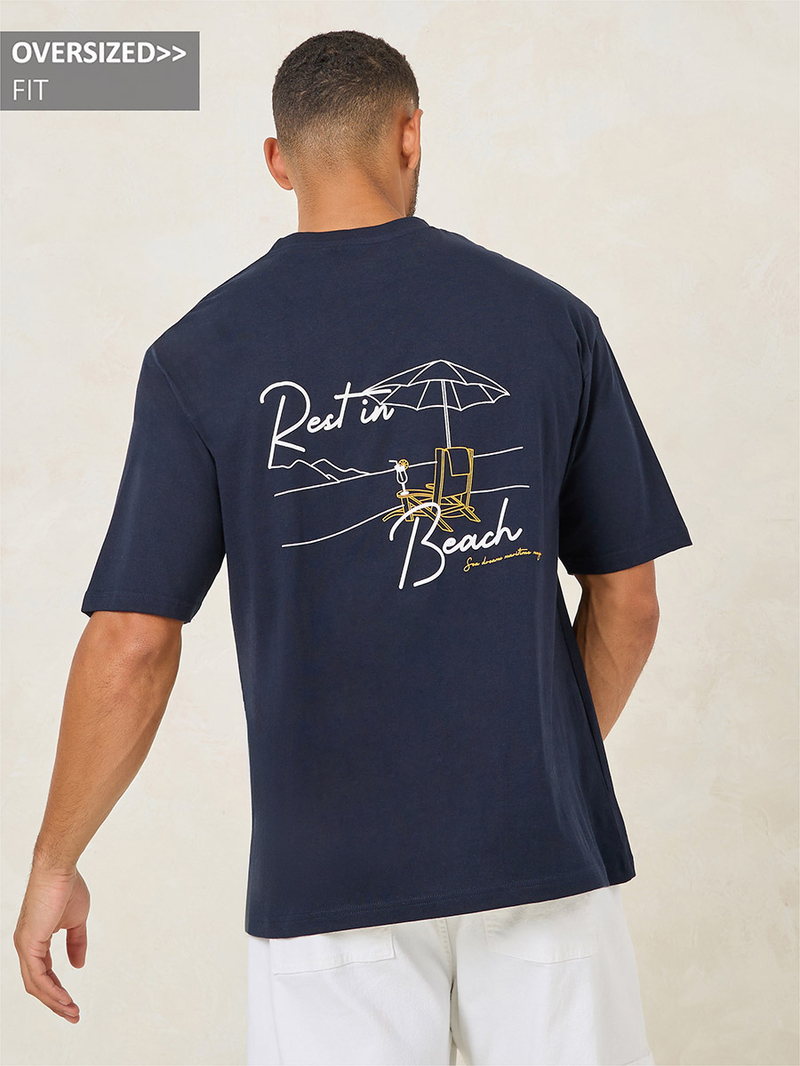 Buy Premium Heavy Weight Puff Print Oversized T-Shirt Navy