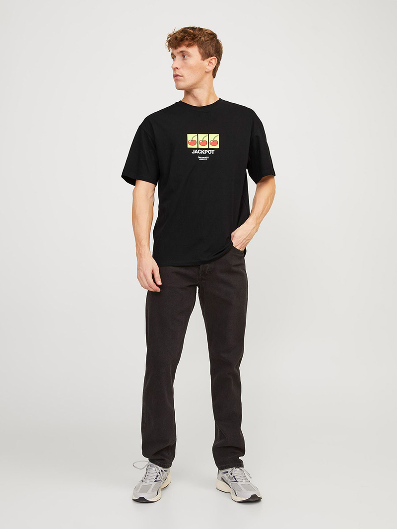 Buy Jackpot Print Crew Neck Loose Fit T-shirt Black For Men