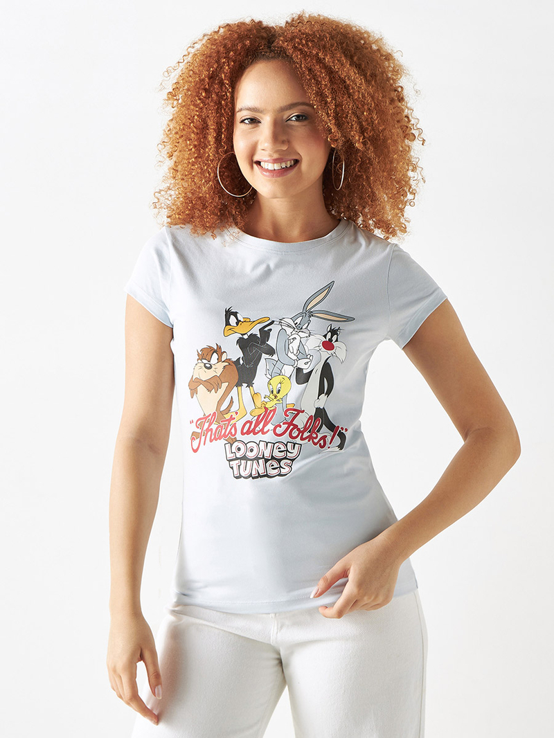 Buy Looney Tunes Graphic Print T-Shirt with Short Sleeves
