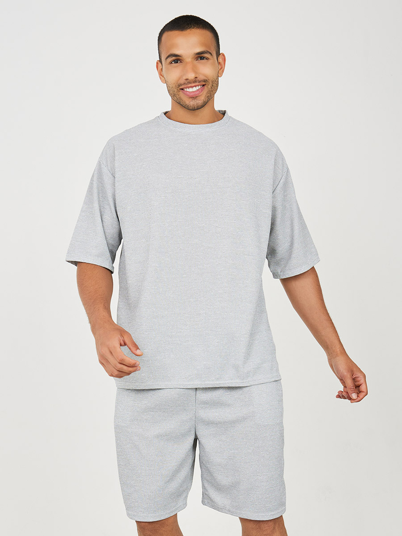 Buy Solid Textured Knit Oversized Streetwear T-Shirt and