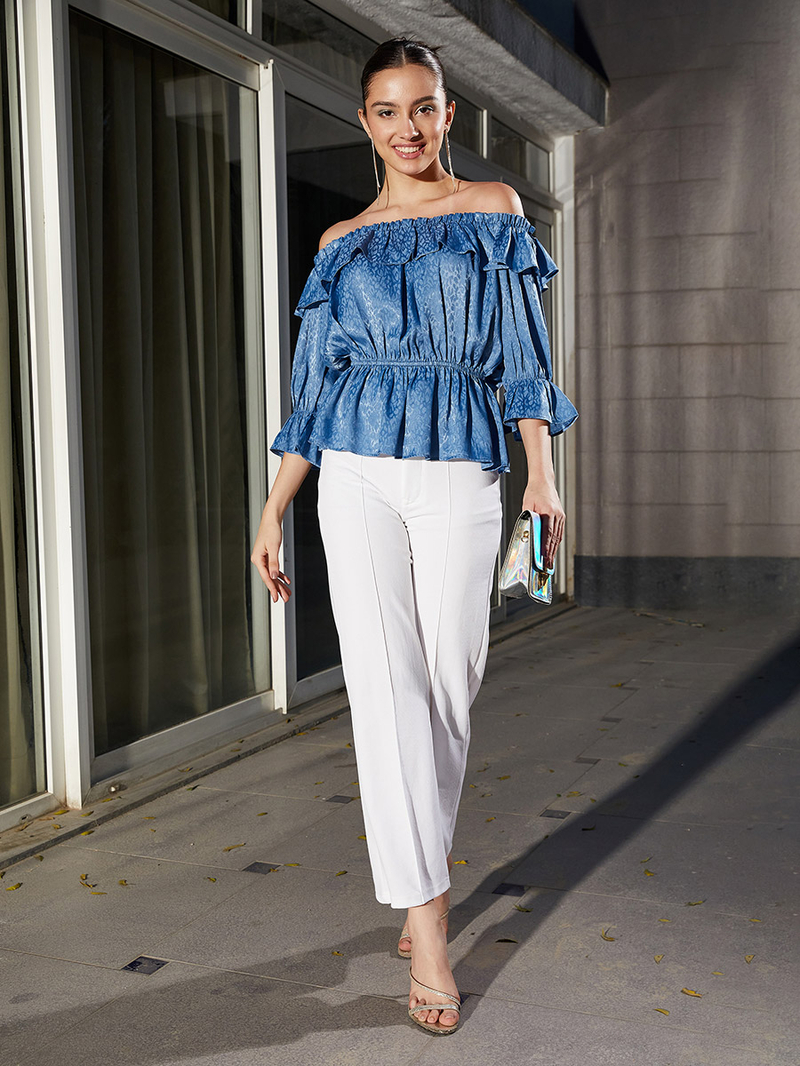 【週末限定値下げ】Acka jacquard peplum bustier Buy Jacquard Frill Detail Off Shoulder Peplum Top Blue For