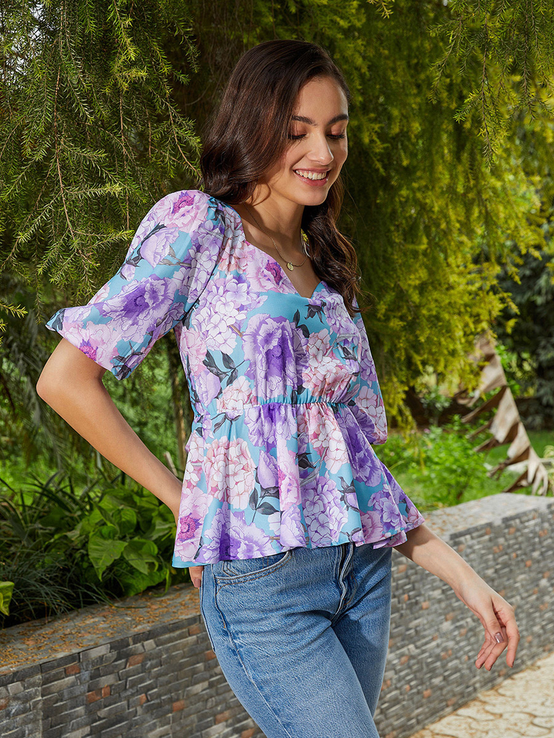 トップス MISTREASS 3D-Flower Strap Peplum Tunic 3D-Flower Strap Peplum Tunic - MISTREASS