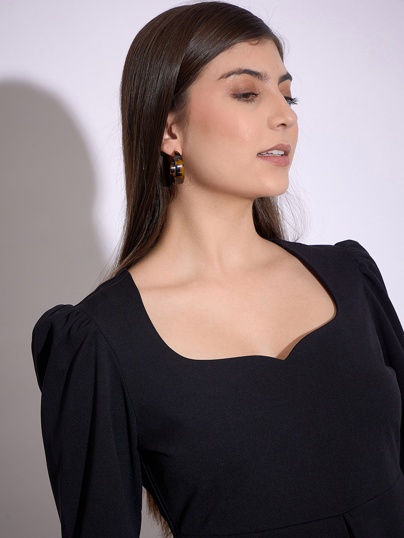 Buy Sweetheart Neck Peplum Top with Front Slit Black For