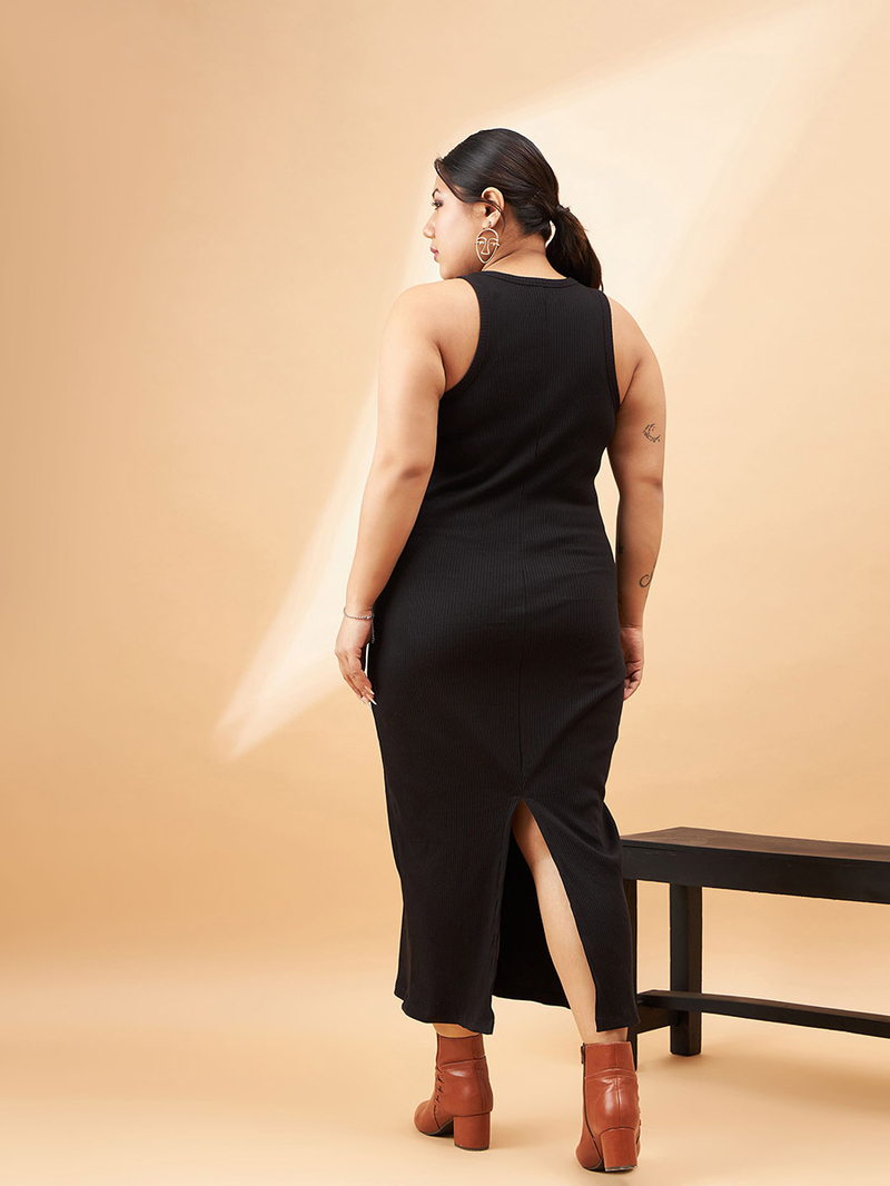 Buy Plus Ribbed Bodycon Midi Dress with Shrug Set Black For