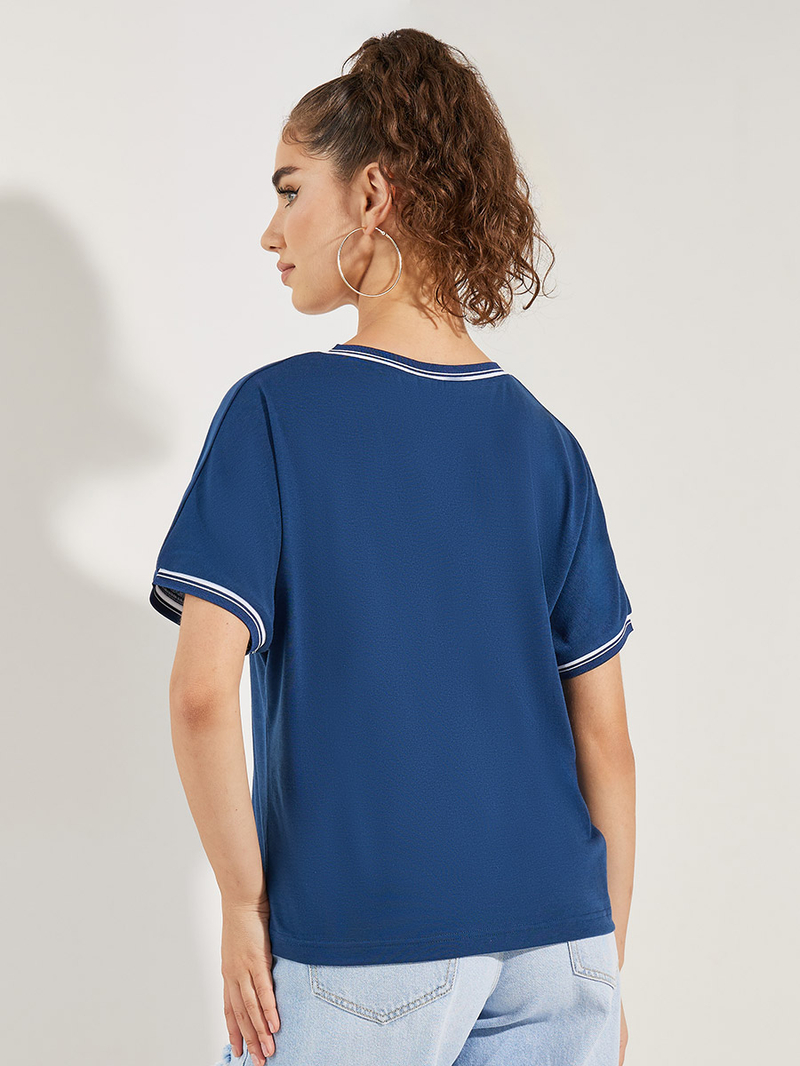 N!ce round logo border tee navy xl