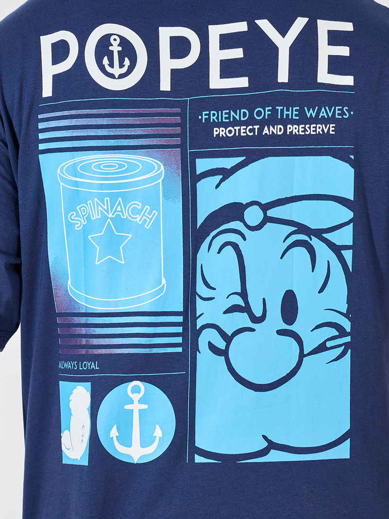 Buy Popeye Character Print Oversized T-Shirt Navy Blue For