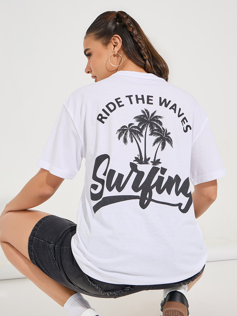 Buy Oversized Ride the Waves Graphic T-Shirt with Dropped