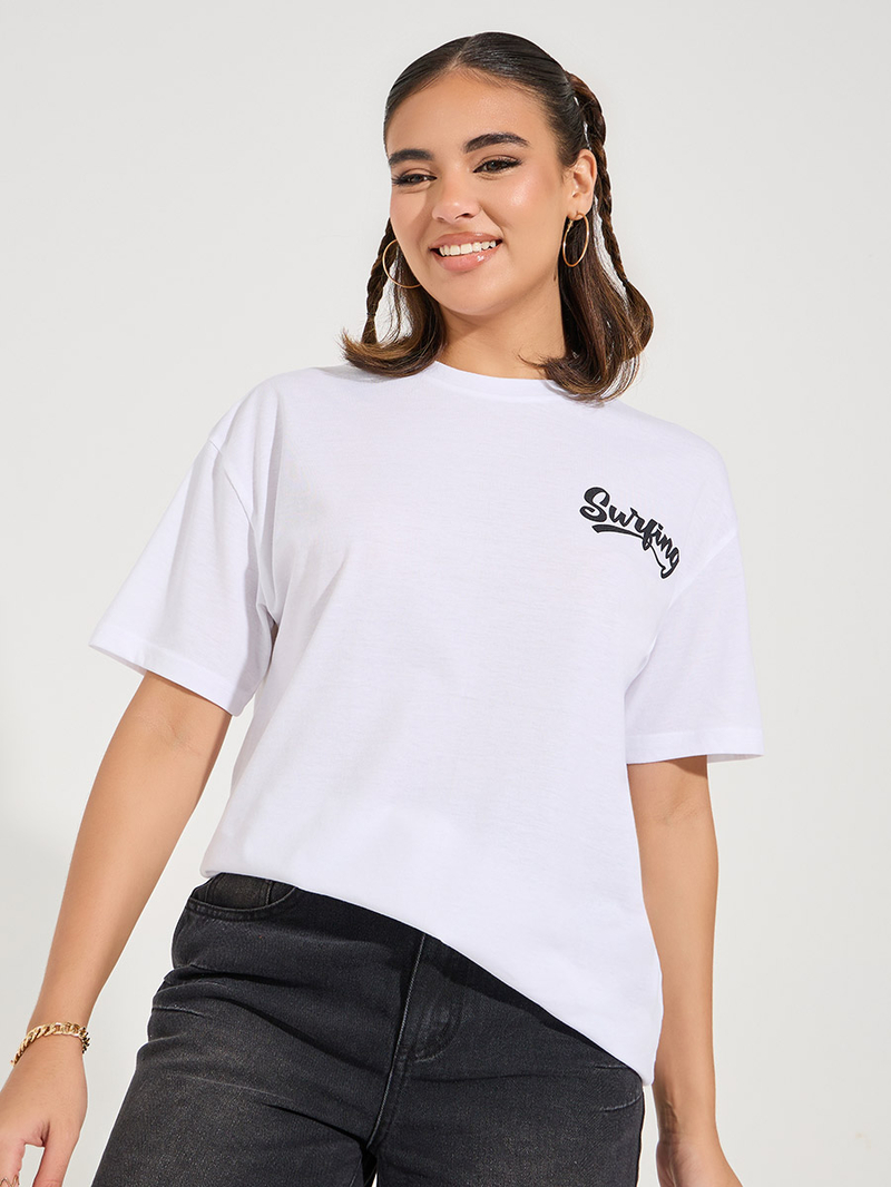 Buy Oversized Ride the Waves Graphic T-Shirt with Dropped