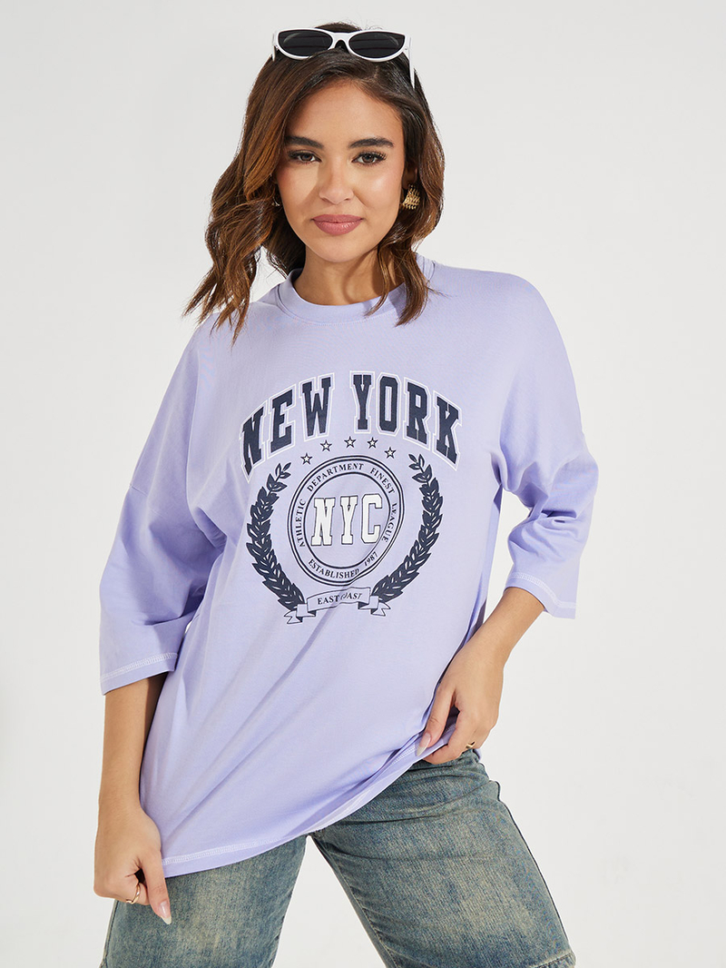 ★2022FW新作★YESEYESEE★Y.E.S MOBILE LONG SLEEVE Buy Oversized New York Print T-Shirt with Exaggerated