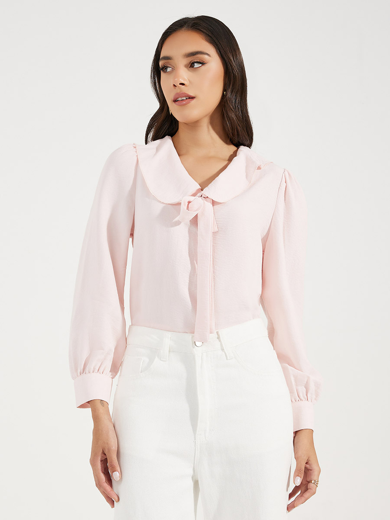 Peter Pan Collar Blouse with Tie-Up For Women at UAE | Styli