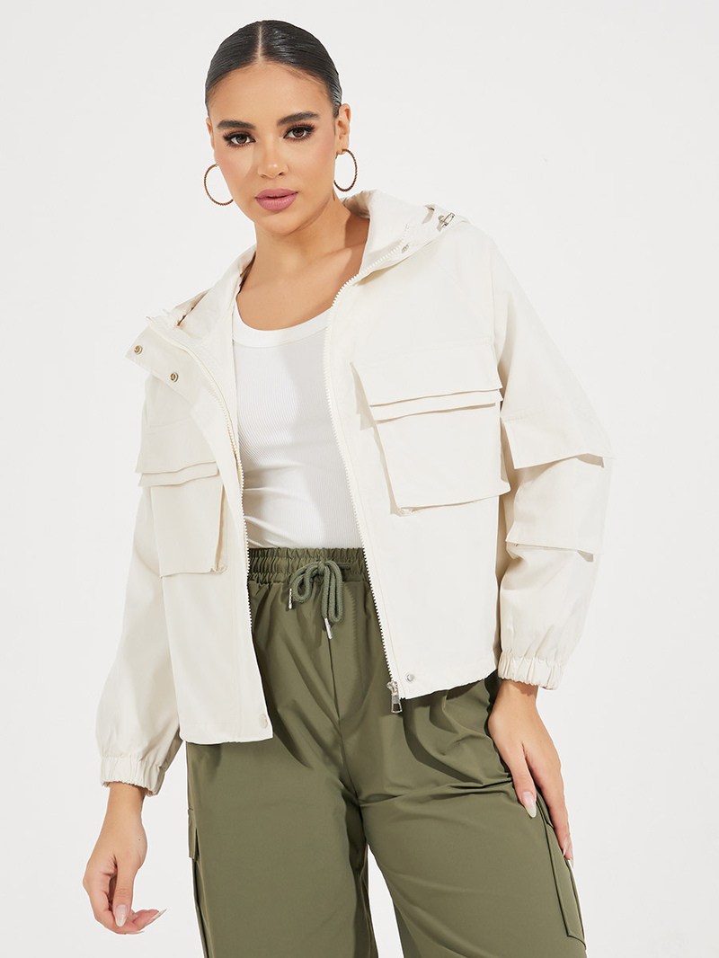 Boxy Fit Short Length Utility Jacket For Women at Saudi | Styli