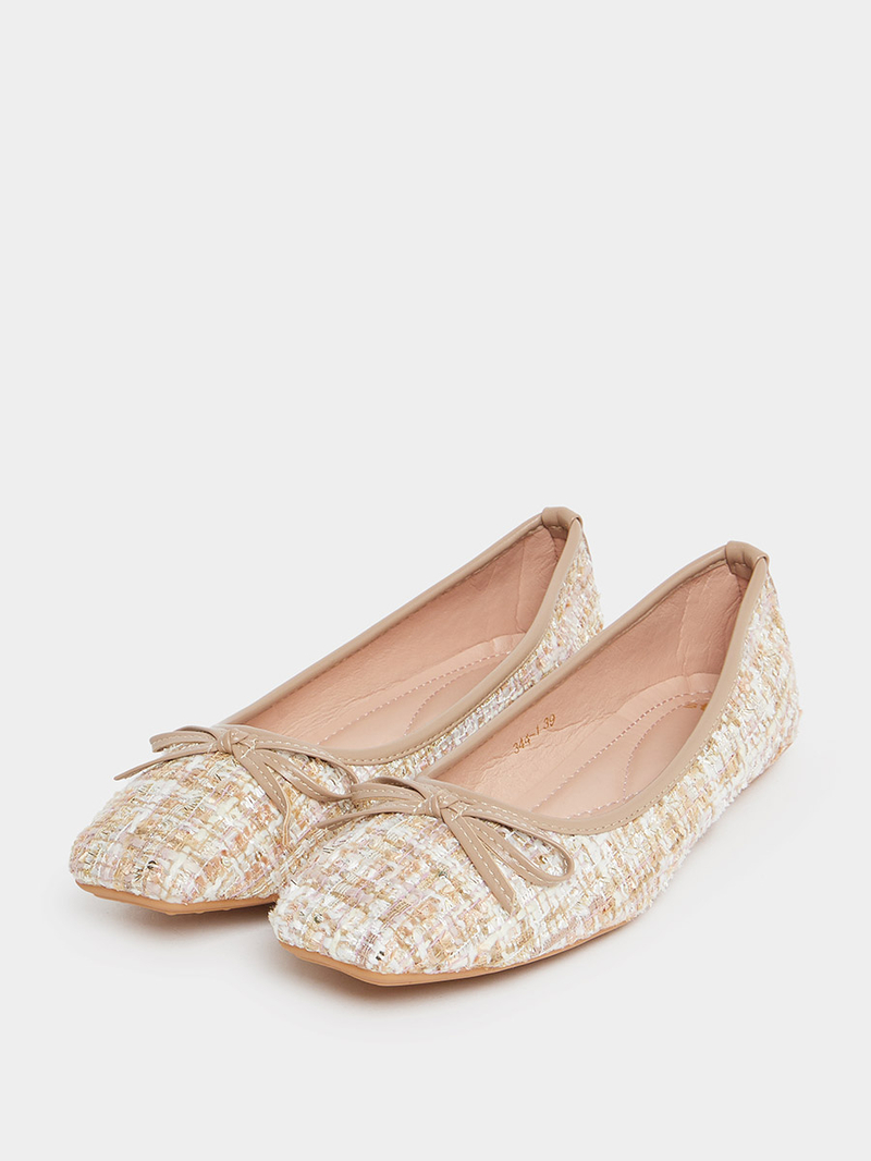 Buy Tweed Look Bow Decor Ballerina Shoes Multi For Women