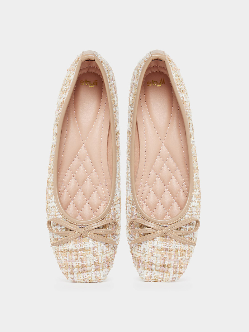 Buy Tweed Look Bow Decor Ballerina Shoes Multi For Women