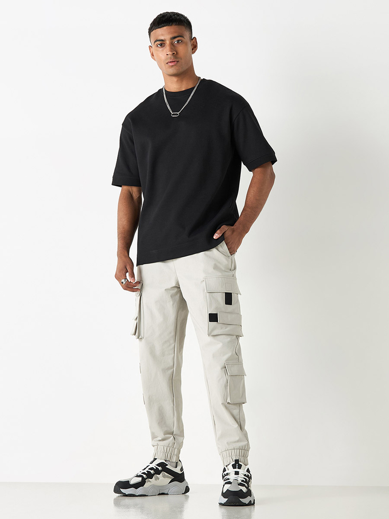 Buy Solid Relaxed Fit Cargo Pants with Drawstring Closure