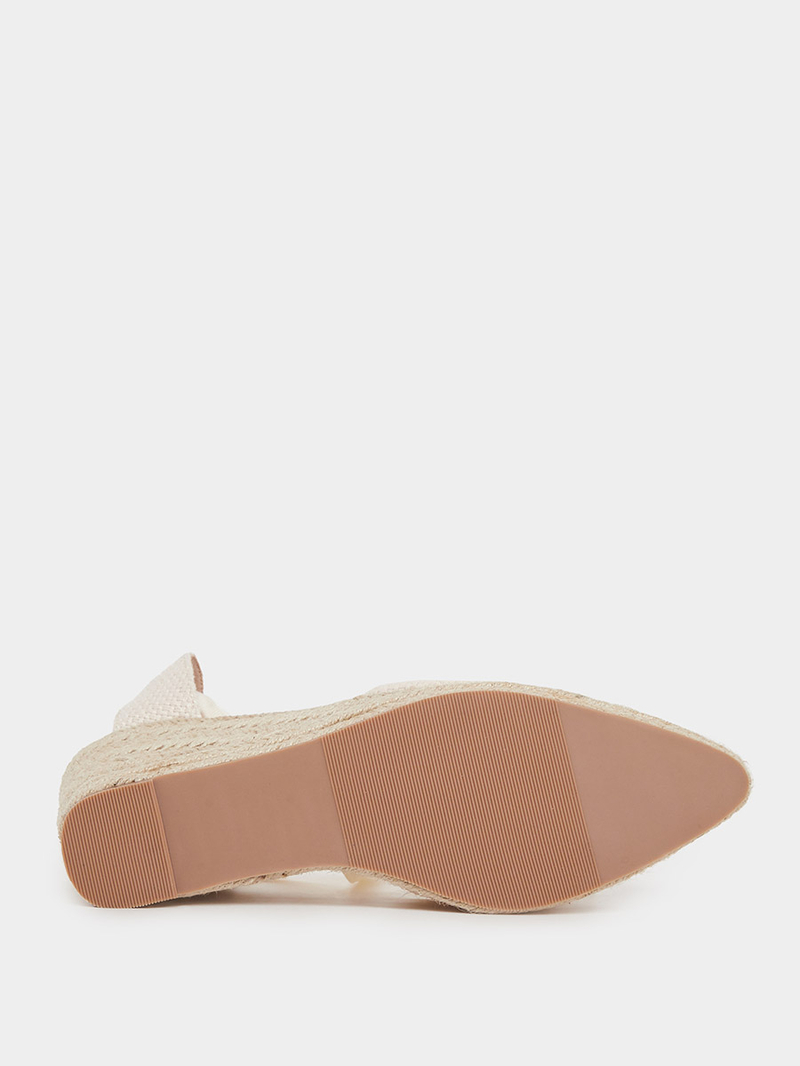 Buy Textured Lace Tie-Up String Wedge Sandals Beige For