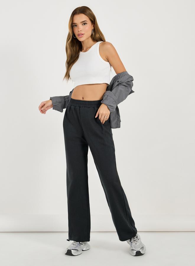 Solid Wide Leg Joggers with Elasticated Waistband For Women at