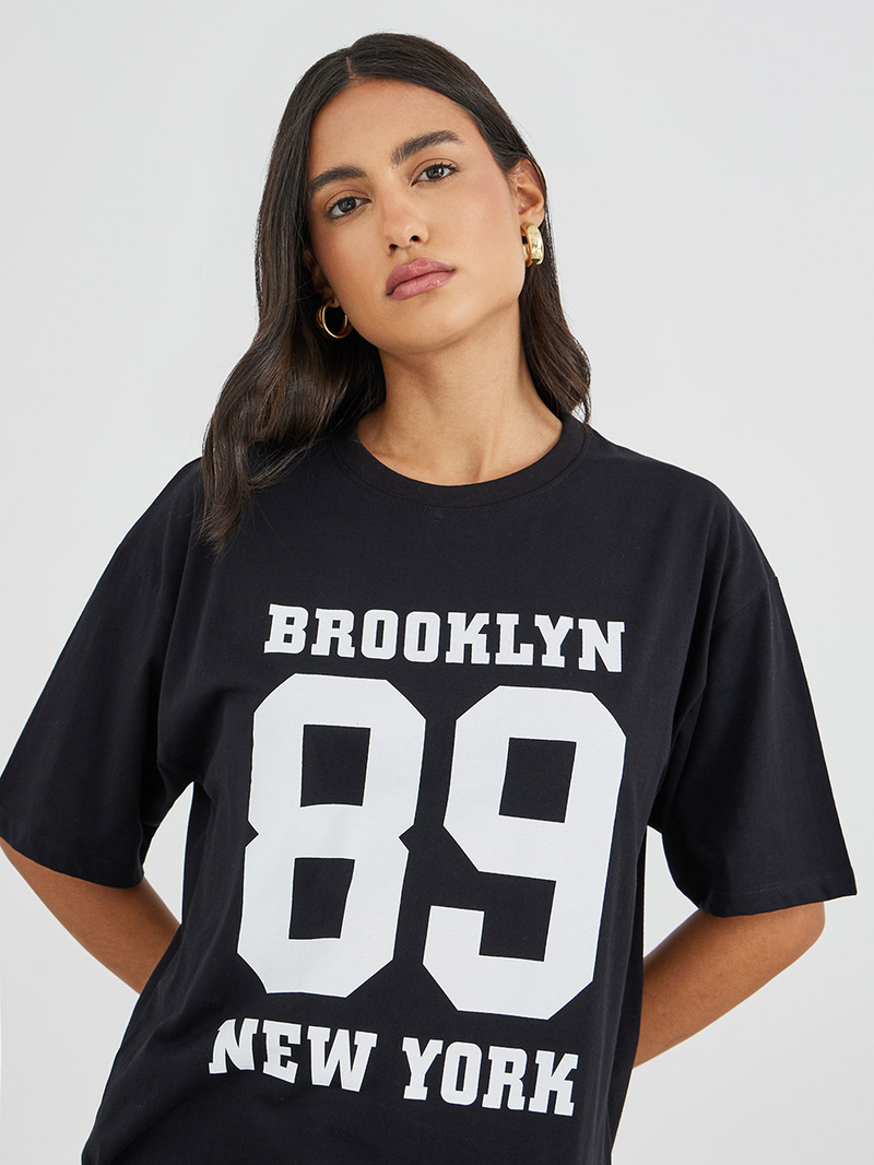 Buy Brooklyn 89 Slogan Print Short Sleeve Oversized T-Shirt