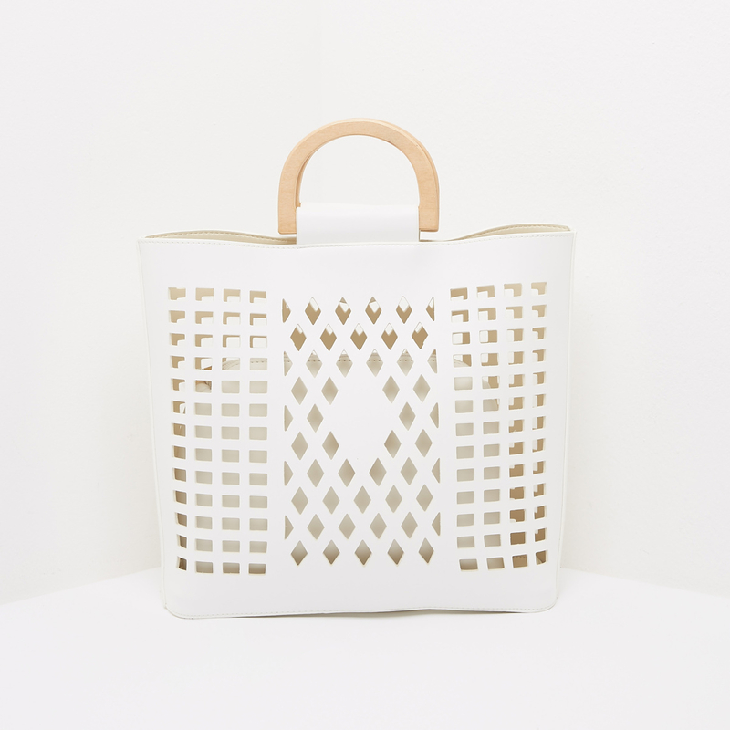 Buy Laser Cut-Out Tote Bag with Inner Pouch White For Women