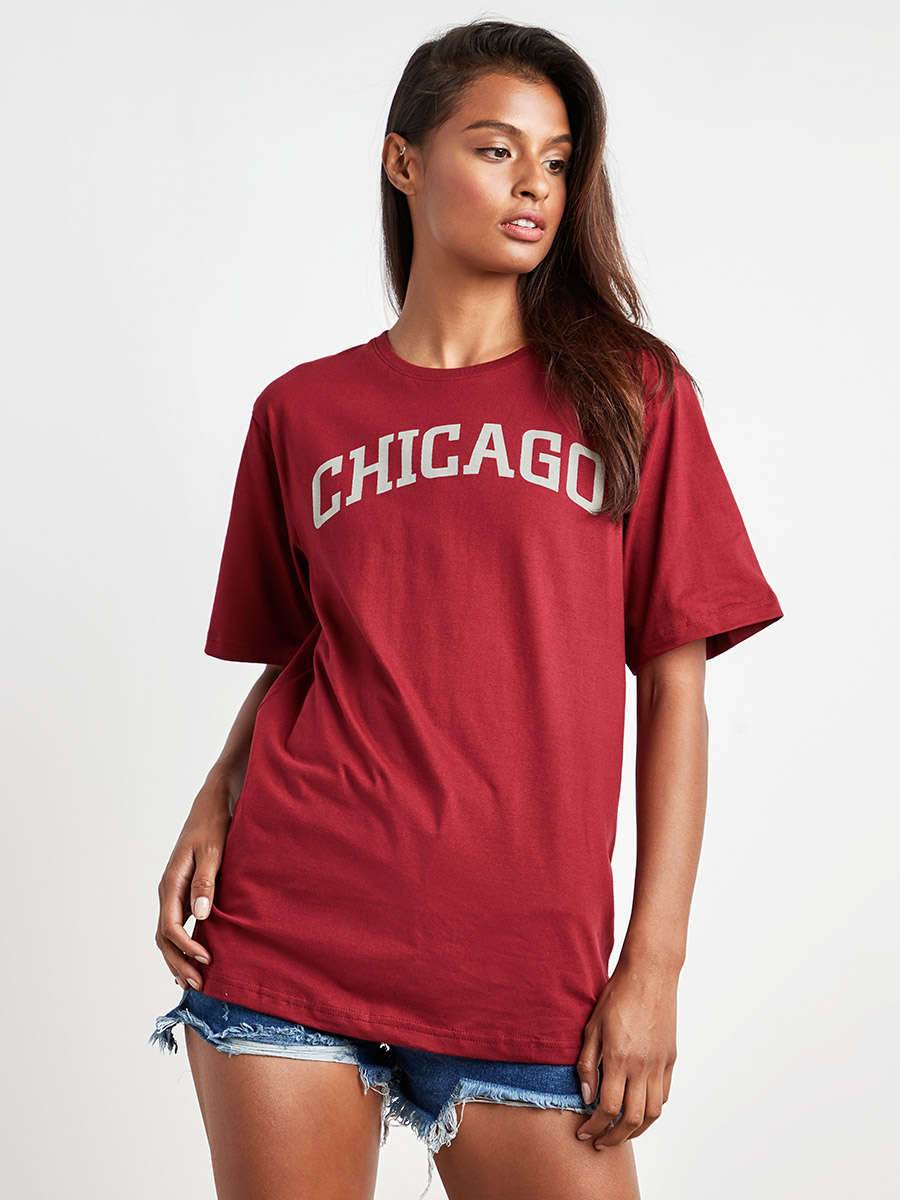 Chicago Printed Longline Round Neck T-shirt