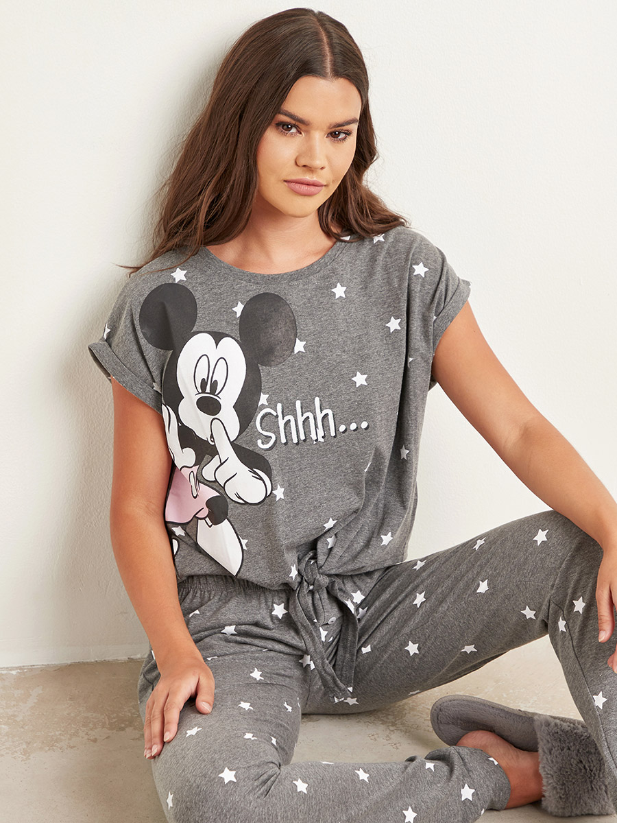 Mickey Mouse Printed T-shirt and Full Length Pyjama Set For Women