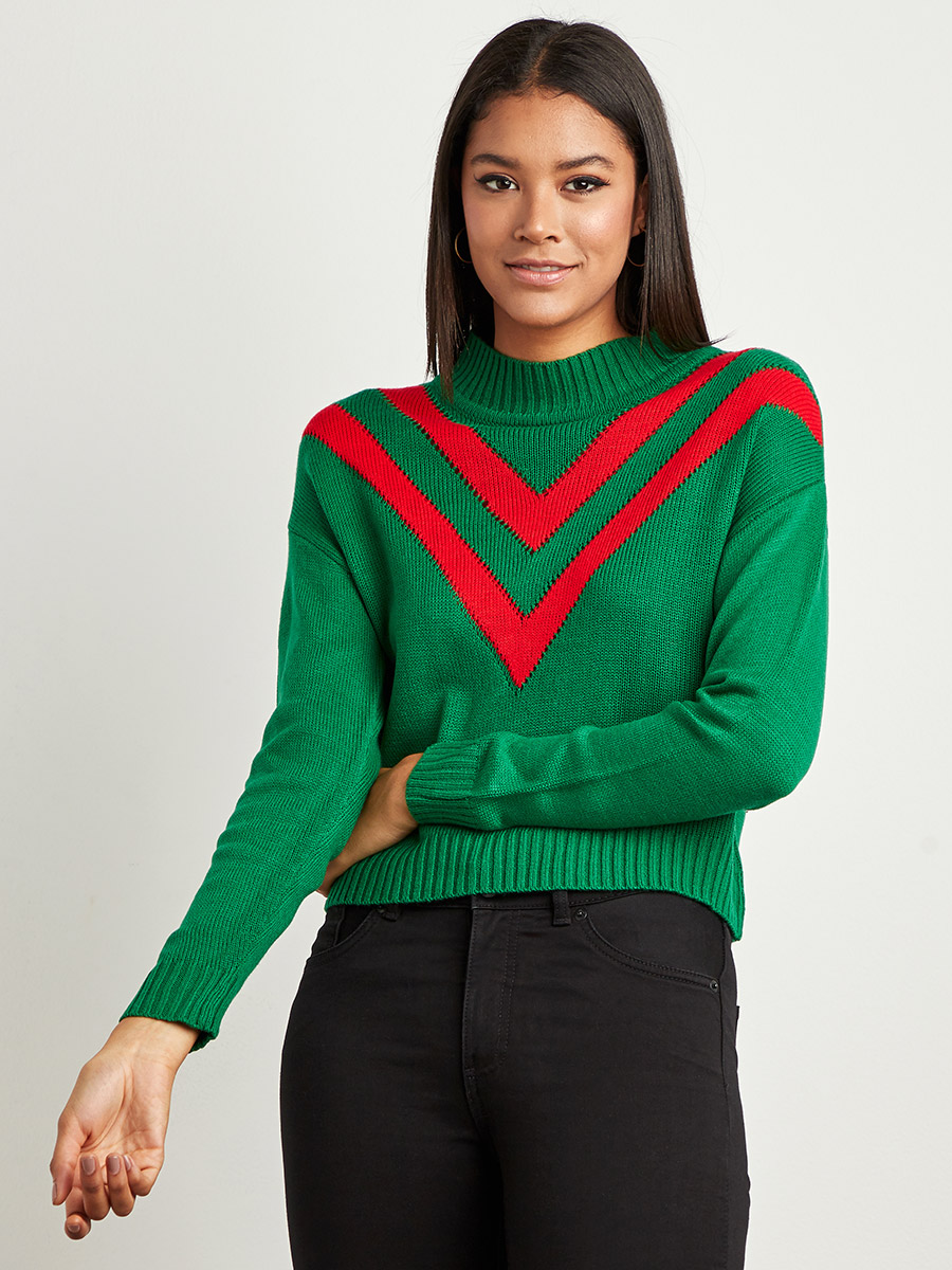 High Neck Long Sleeves Sweater with 